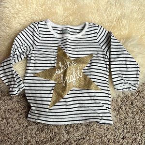Crazy 8 black & white striped long sleeve top w/ gold star “Shine Bright” 12-18m
